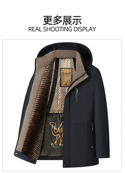 Top Grade Five Protective Tech Luxury Winter New Brand Camel Fleece Men's Parka Jacket Windbreaker Coats Heavy Plush Lining