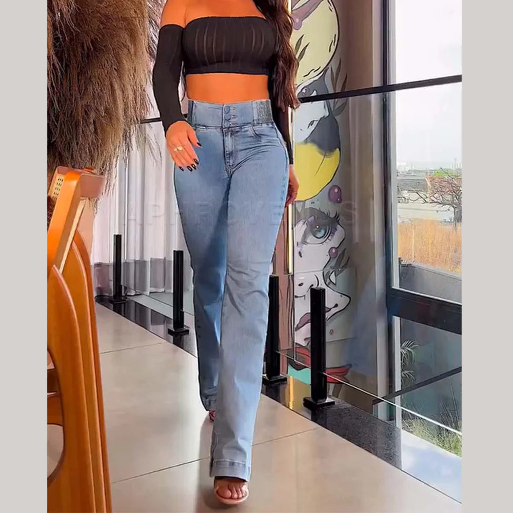 2025 & 2026 Fashion Straight Elastic Jeans Women Mid Waist Skinny Denim Pants Y2K Trousers Shaping Butt Lift Slim-fit Jeans
