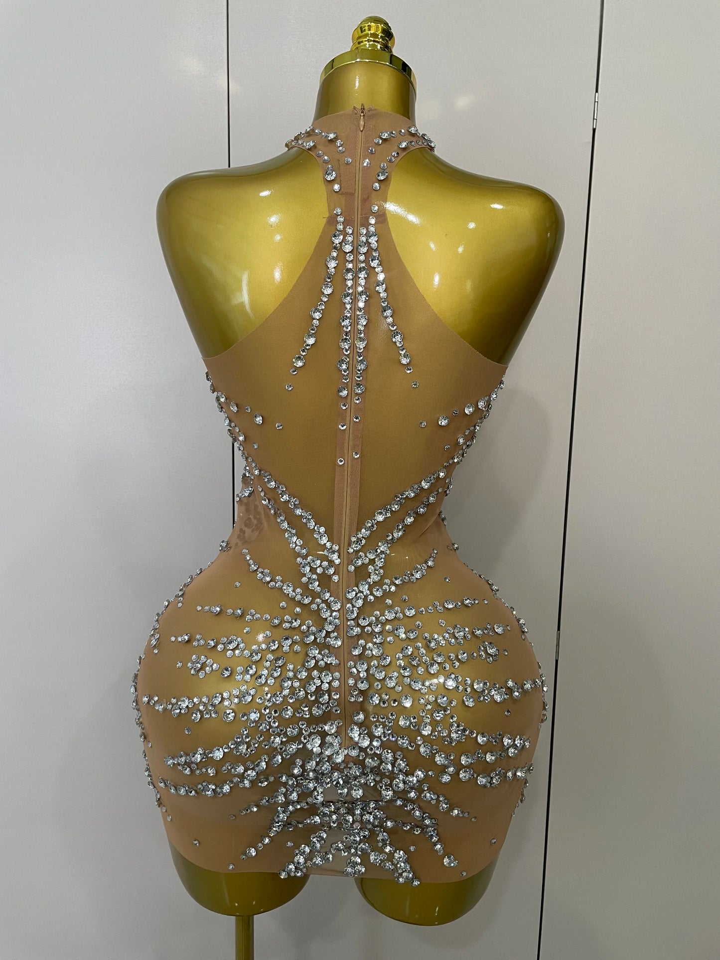 STOCK Sparkly Rhinestones Sexy Mesh See Through Dress Party Evening Prom Celebrate Birthday Dress Singer Dancer Show Stage Wear