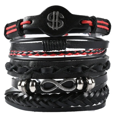 Fashion Bracelet Viking  Bracelet For Men Hand Bracelets Woven Skull Hand Jewelry Adjustable Leather Set viking man bracelet