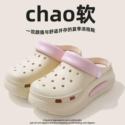 High quality Baotou semi-cool slippers for women, height-increasing, anti-slip, anti-odor, thick-soled beach and seaside crocs