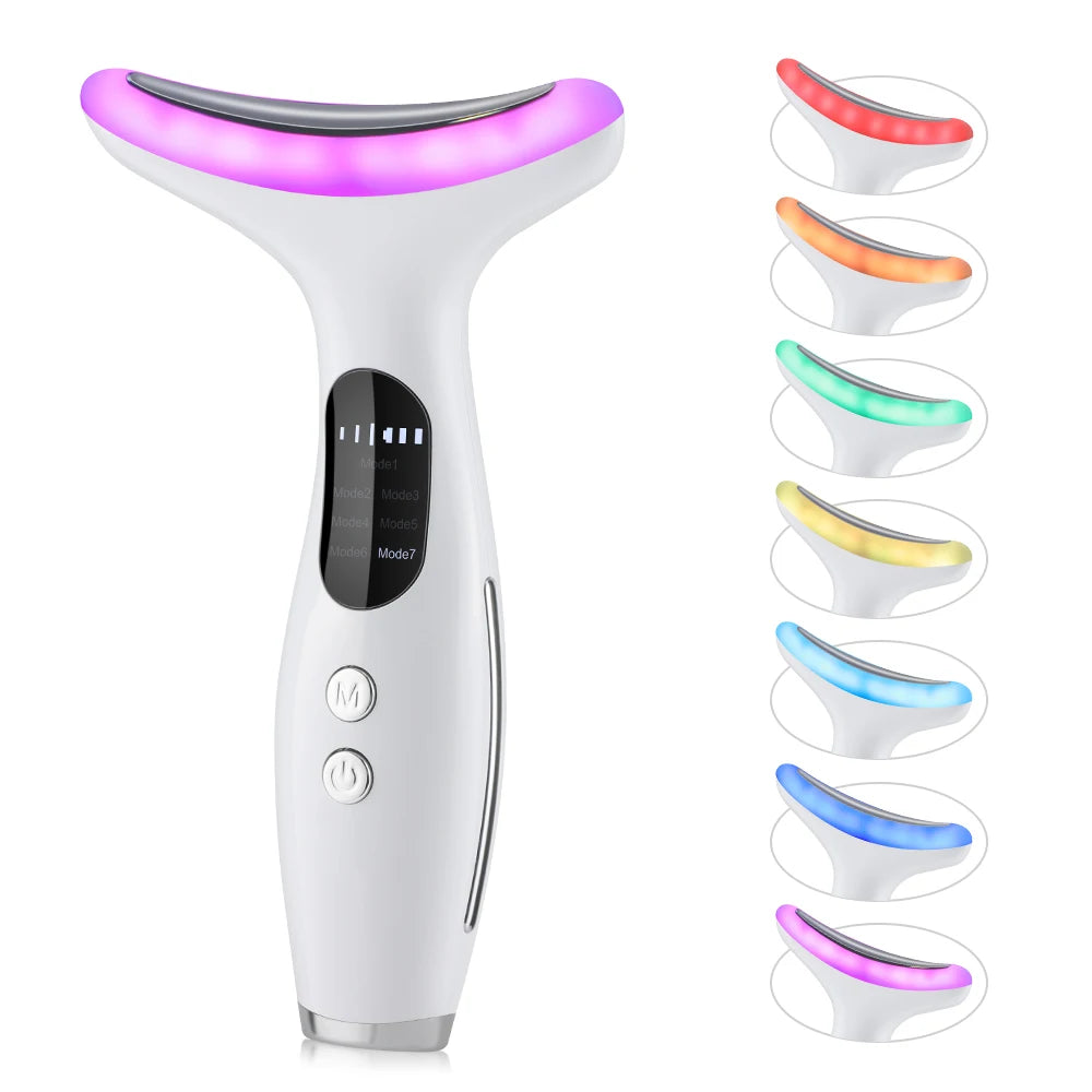 7 Colors LED Lights Neck Face Beauty Device EMS Vibration Massage Improve Neck Lines Anti Wrinkle Face Lifting Machine Tool