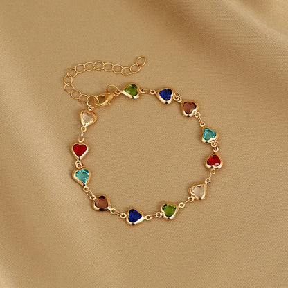 Elegant Red Crystal Zircon Metal Chain Bracelets for Women Colorful Heart Bracelets Party Wedding Girl Wrist Jewelry Gift