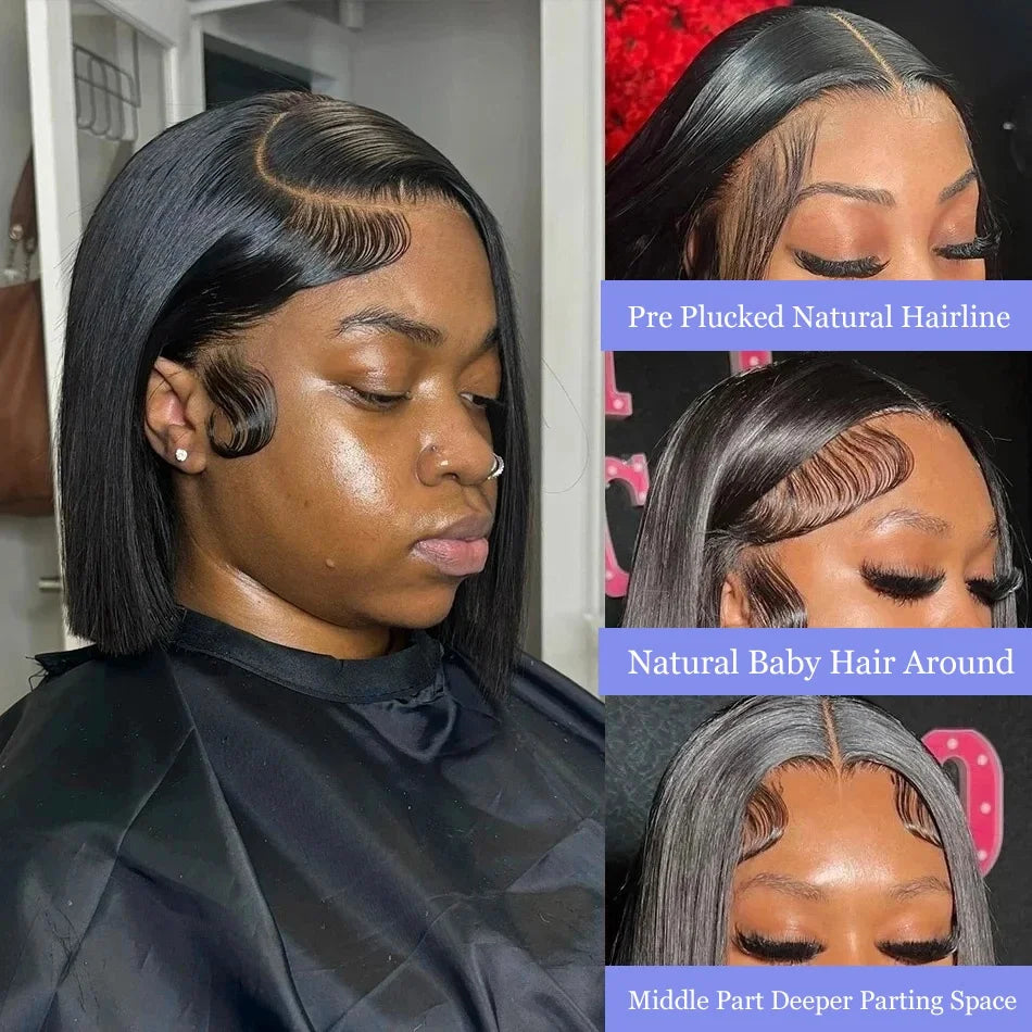 Transparent 13x4 Bone Straight HD Lace Front Human Hair Bob Wigs Brazilian Glueless 4x4 Lace Closure Short Bob Wig 230% Density