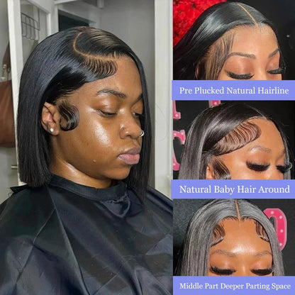 Transparent 13x4 Bone Straight HD Lace Front Human Hair Bob Wigs Brazilian Glueless 4x4 Lace Closure Short Bob Wig 230% Density