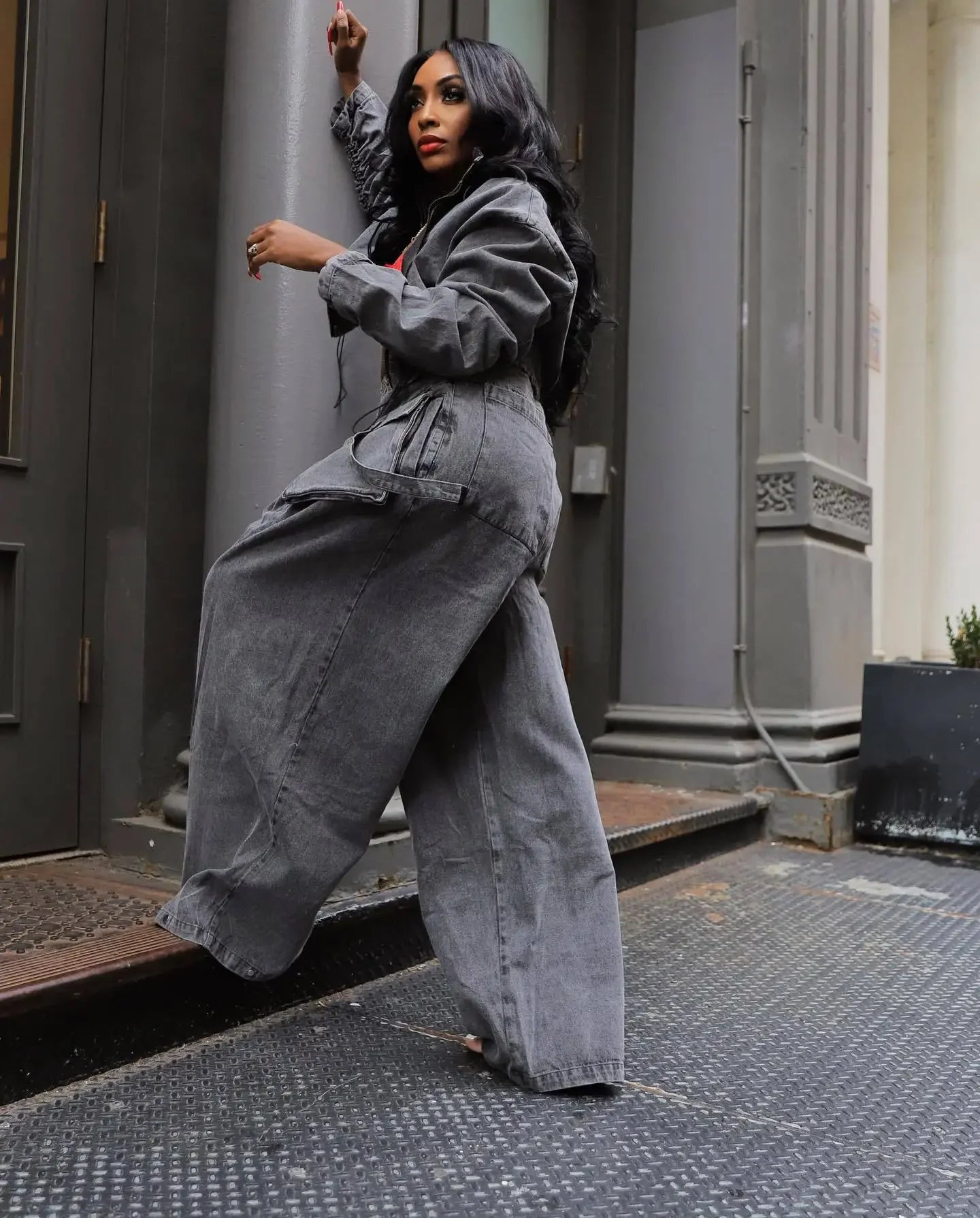 Denim Two Piece Sets Women Coat Jacket Wide Leg Pants Jeans Suits Matching Sets Trousers Outfits 2025/2026 Y2k Streetwear Party