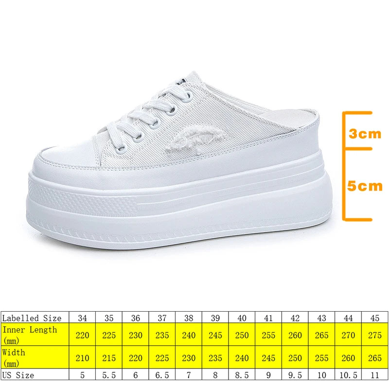 8CM Women Summer Shoes Slippers Platform Wedge Heel Beach Shoes Female Slides Mules Shoes Sneakers Fashion Canvas Women Footwear