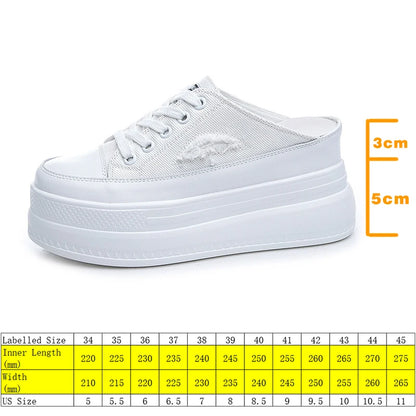 8CM Women Summer Shoes Slippers Platform Wedge Heel Beach Shoes Female Slides Mules Shoes Sneakers Fashion Canvas Women Footwear