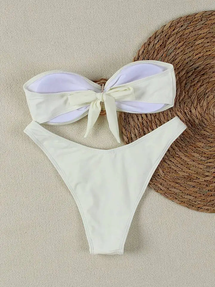 Women Strapless Bikinis Sets Summer Push Up Swimwear Two Pieces Suits Female Sexy Swimsuits Solid Color Lady Backless Beachwear