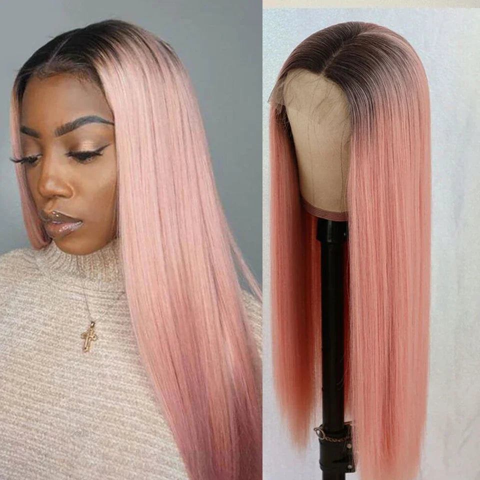 13x5x1 Ombre Pink Straight Hair Wig T Lace Front Human Hair Wigs Transparent Swiss Lace Brazilian Straight Lace Wigs For Women