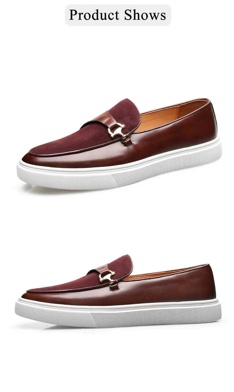 Men's Suede Casual Shoes Embossed Leather Men Fashion Buckle Loafers Mens Slip-on Board Shoes Outdoor Flats Big Size 38-46