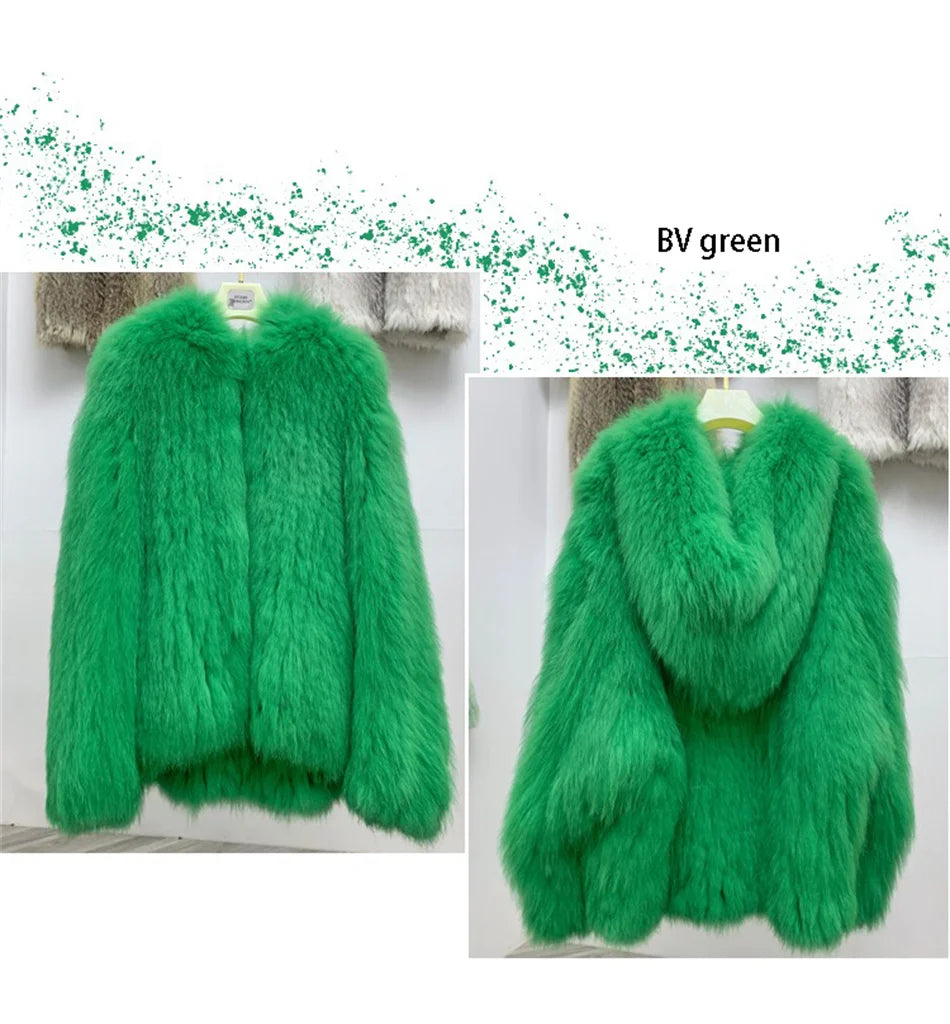 Fox Fur Coat Women's Winter Fashion Warm 100% Fox Fur Coat Hooded Long Sleeved Sweet Women's Luxury Designer Coat
