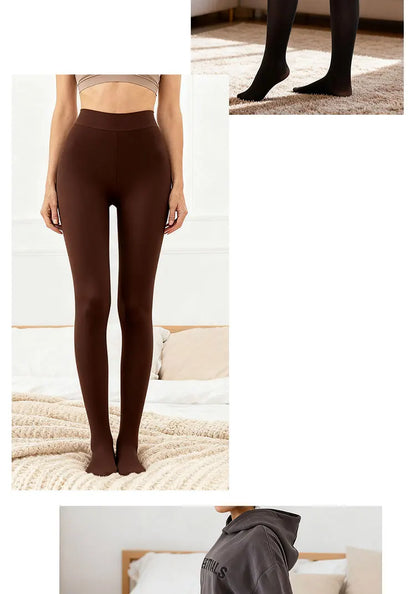 New Women Fleece Lined Black Tights Sheer Fake Translucent Warm Winter Pantyhose Leggings Outfit Thick Tights Invisible Crotch