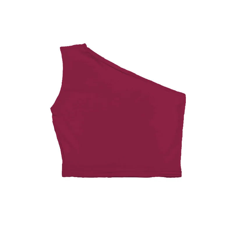 Women Sexy Tank Top Off One Shoulder Slim Halter Backless Bare Midriff Camis Tube Top Female Sleeveless Cropped Vest