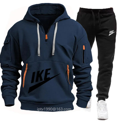 2025 new men's autumn and winter hoodie set fitness sports multi-zipper long-sleeved hooded jumper + 2 sets of casual pants
