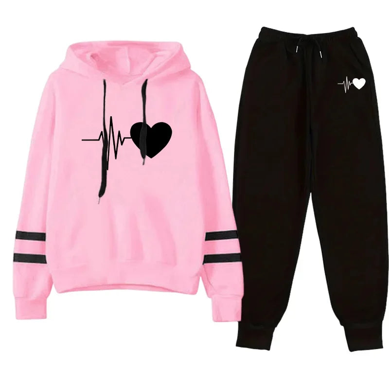 2026 Womens Tracksuit Print Casual Sweatshirt Sweatpants 2 Pcs Set Daily Sports Jogging Woman Clothing Quality Street Sportswear