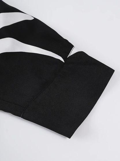 Plus Size Long Sleeve Fashion Shirt Black and White Splicing Colour Block Shirt Collar Casual Commuter 2025 New