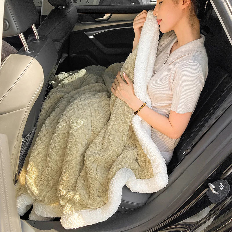 Winter Double Layer Sherpa Blanket Thicken Warmth Blankets for Bed 5D Carved Nap Blanket Quilt Plush Fuzzy Flannel Fleece Quilts