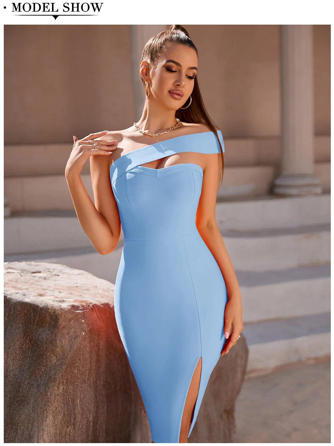 Bandage Dress Women Elegant Black One Shoulder Strapless Celebrity Runway Party Dress White Blue Split Party Pink Evening Dresse