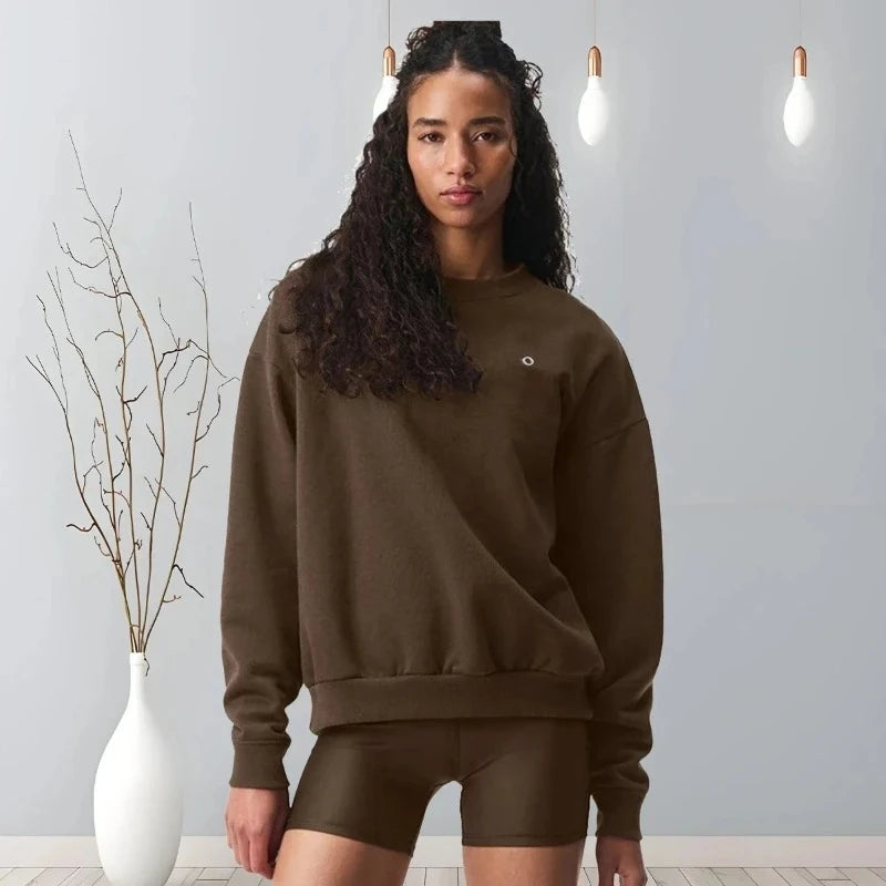 Fashion Loose Casual O-Neck Sports Hoodies Autumn Coffee Women's Sweatshirts Classic Cotton Pullovers Long Sleeves Top Women