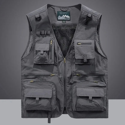 2025 New Men's Vest Tactical Webbed Gear Coat Summer Photographer Waistcoat Tool Many Pocket Mesh Work Sleeveless Jacket Male