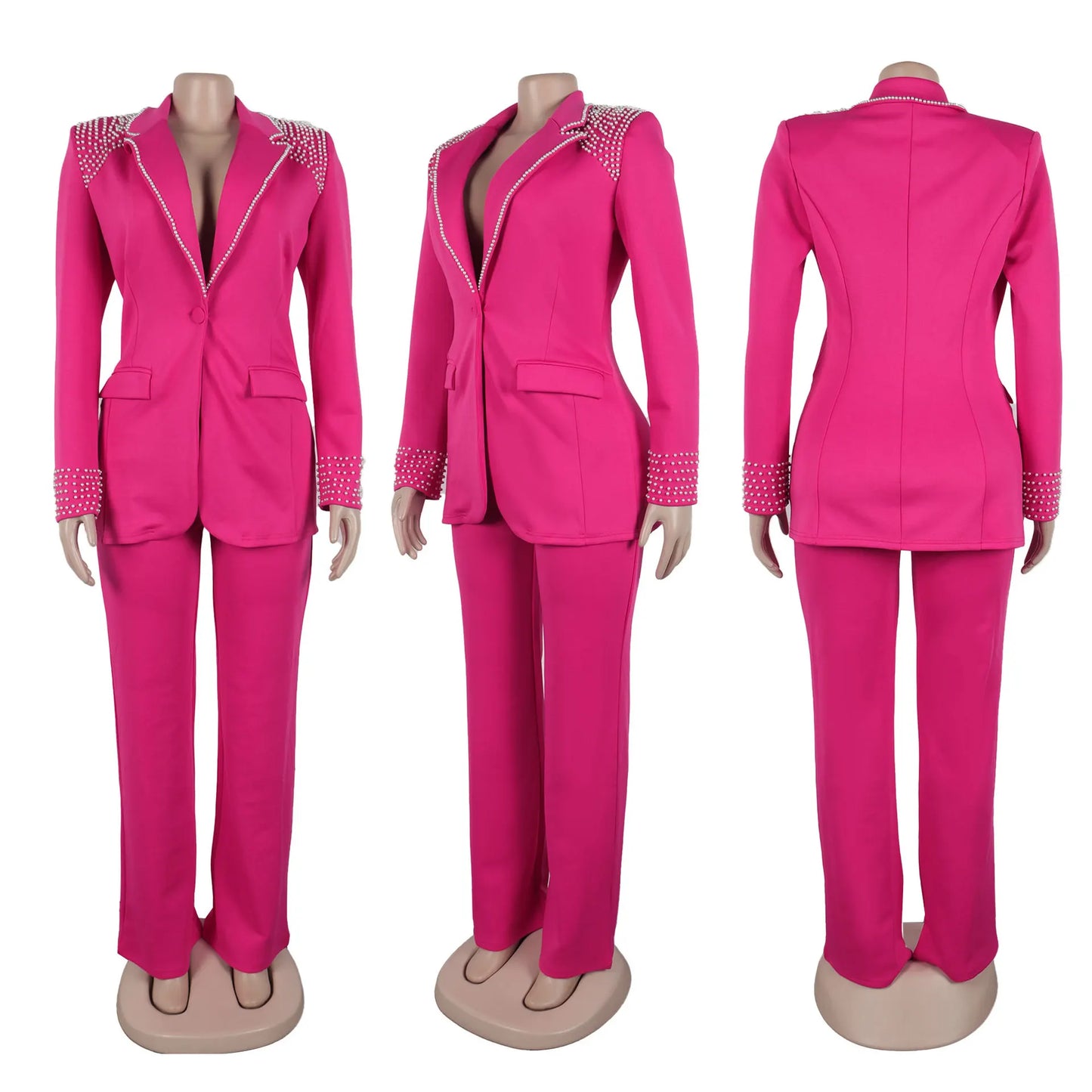 2 Pieces Women's Sets Autumn Winter Long Sleeve Pearl Blazers Suit Tops And Pants Suits Two Piece Set Tracksuit Outfit 2026