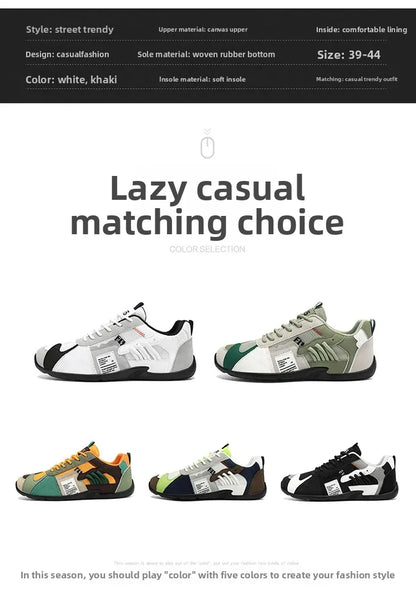 Low-Top Men's Casual Shoes Breathable Retro Sporty Style Summer New Fashion Trendy Bean Board Shoes Comfortable Rubber Sole