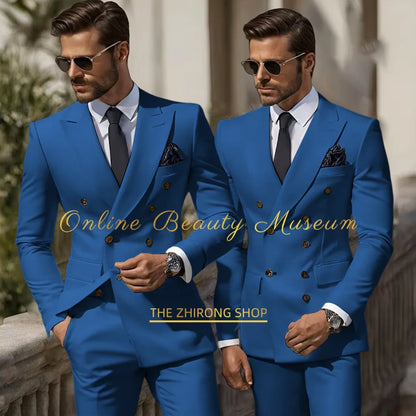 Formal Elegant Stylish Ivory Double Breasted 2 Piece Wedding Suits for Men, Classic Tuxedo Bespoke For Groom Prom Party Dress