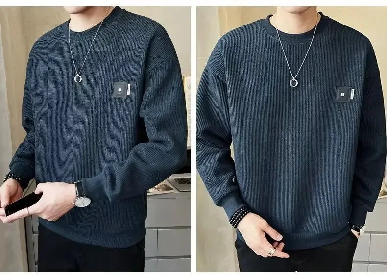 Loose round Neck Texture Pattern Men's Hoodie Solid Color Casual Autumn Wear Comfortable Breathable Street Style Sweatshirt