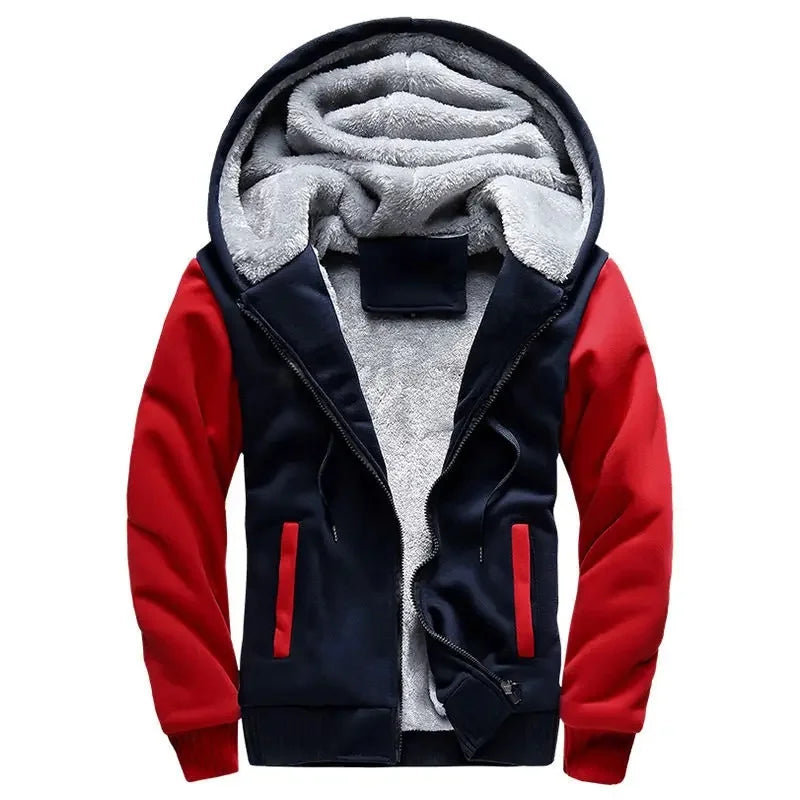 Men's Warmth Hooded Fleece Lined Thickened Baseball Jacket Sweatshirt Korean Style Sporty Top Winter Autumn Seasonal Wear