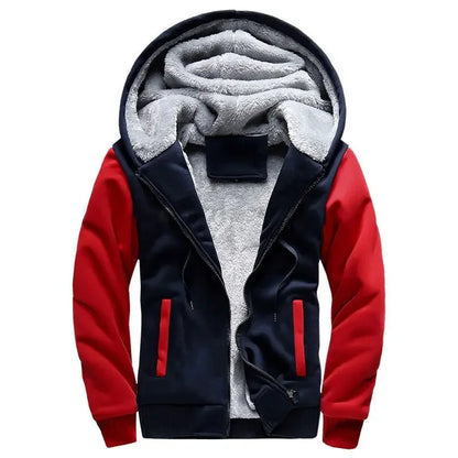 Men's Warmth Hooded Fleece Lined Thickened Baseball Jacket Sweatshirt Korean Style Sporty Top Winter Autumn Seasonal Wear