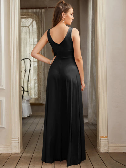 Women Evening Dresses 2025 Sister Group Sexy Split V Neck Backless Sleeveless Formal Wedding Party Prom Gowns Bridesmaid Vestido