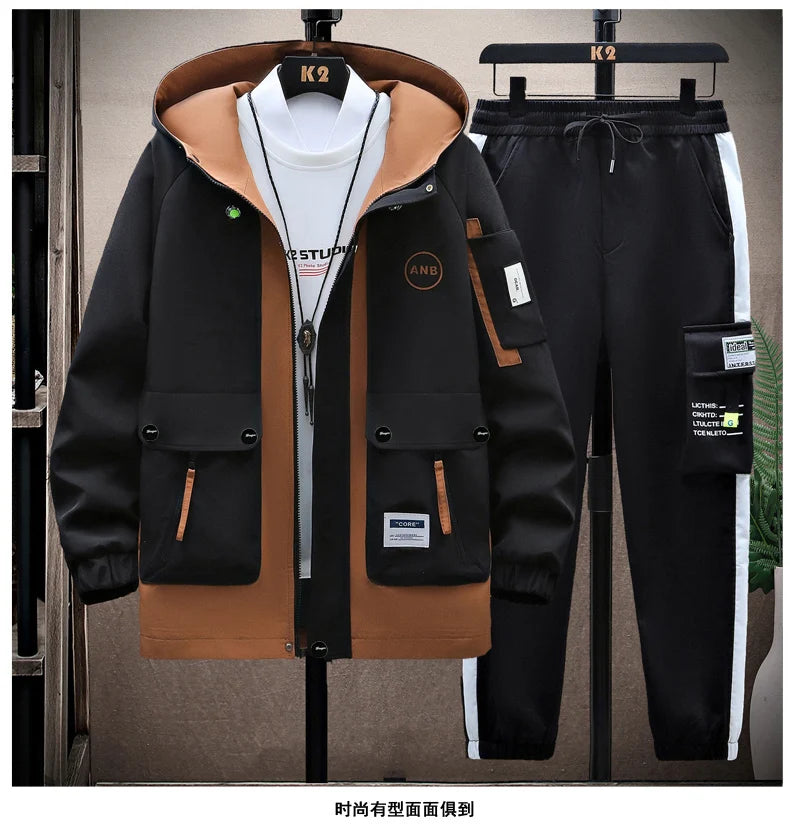 Autumn Casual Men Sets Two Pieces Fashion Korean Trend Hooded Jacket + Pants Spring Sweatshirt Sportswear Man Suit