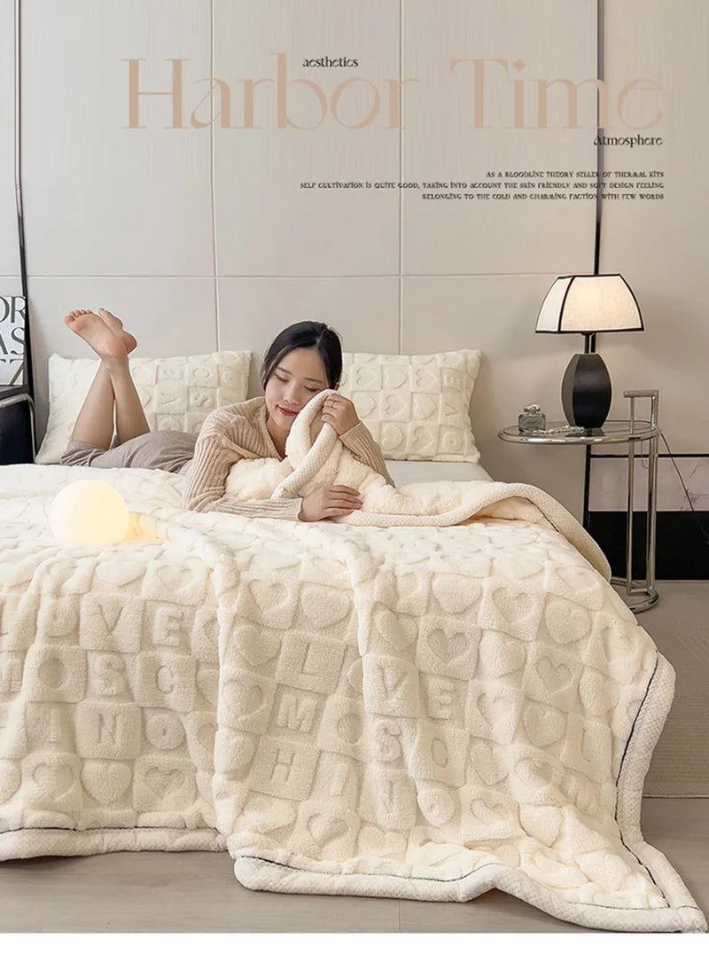 Solid Color Taffeta Velvet Carved Blanket Thick Double-Sided Plush Multifunctional Blanket Office Nap Quilt for All Seasons