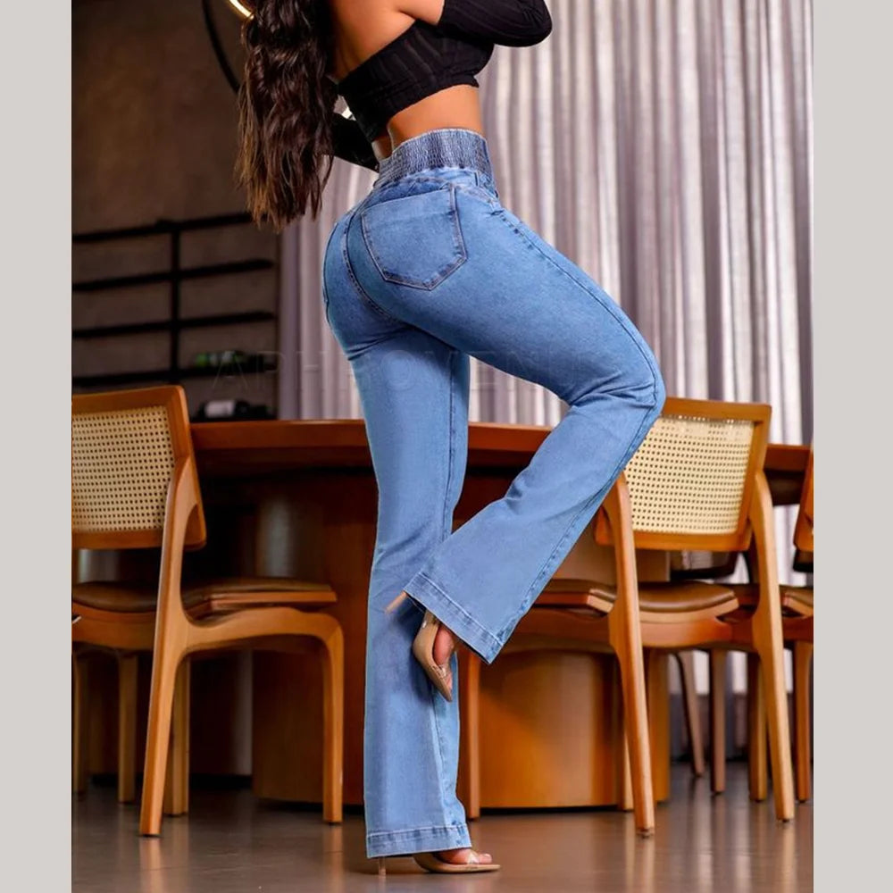2025 & 2026 Fashion Straight Elastic Jeans Women Mid Waist Skinny Denim Pants Y2K Trousers Shaping Butt Lift Slim-fit Jeans