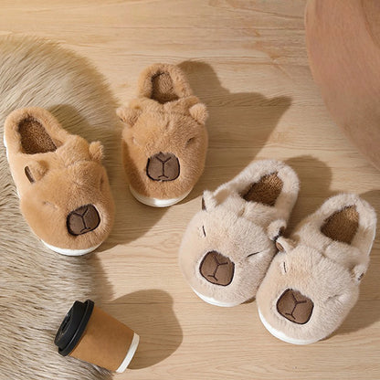 Capybara Flat Thermal Slippers Anti Slip Warm Slip-On House Shoes Half-Covered Soft Plush Slippers for Winter Autumn