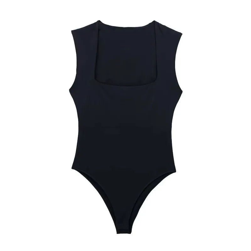 MUJER Woman Black Body Sleeveless Bodysuit Women Square Neck Sexy Lingerie For Women Body Wide Straps Bodycon Summer 2025 Tops