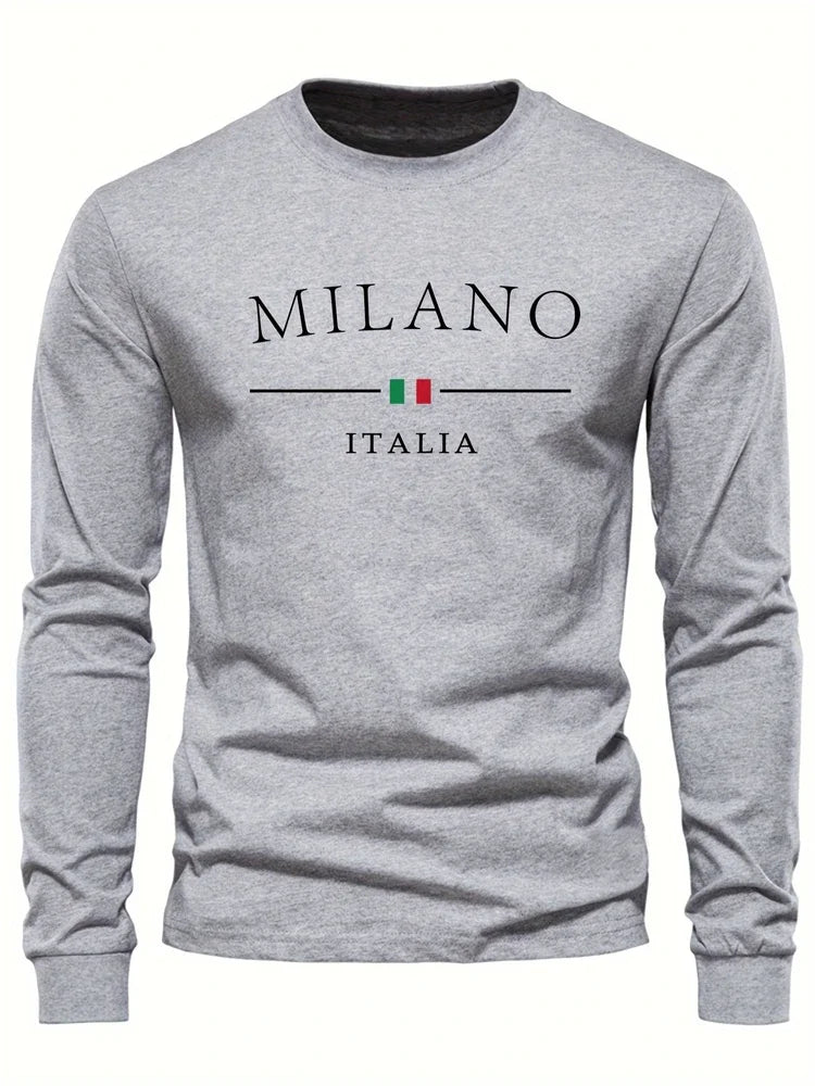 Men's Spring And Fall Fashion Casual Long-sleeved T-shirt Loose PARIS Letters Printed Pullover Round Neck Long Sleeve Sweatshirt