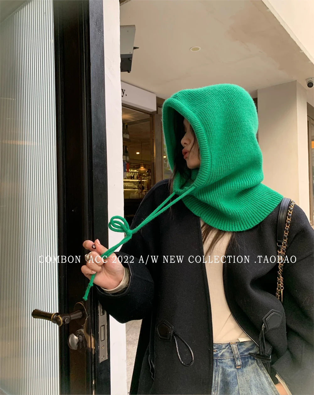 Knitted Hooded Caps Winter Balaclava Hats Women Korean Style Outdoor Warmer Drawstring Hats One-piece Neck Collar Beanies Cap