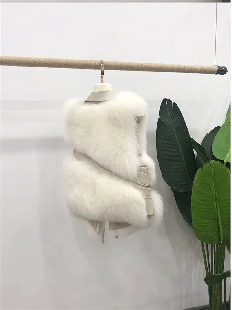 Autumn Winter Splicing Imitation Fox Fur Grass Vest Women Short Jacket 2025New Fashion Versatile Sleeveless Lady Waistcoat Coat