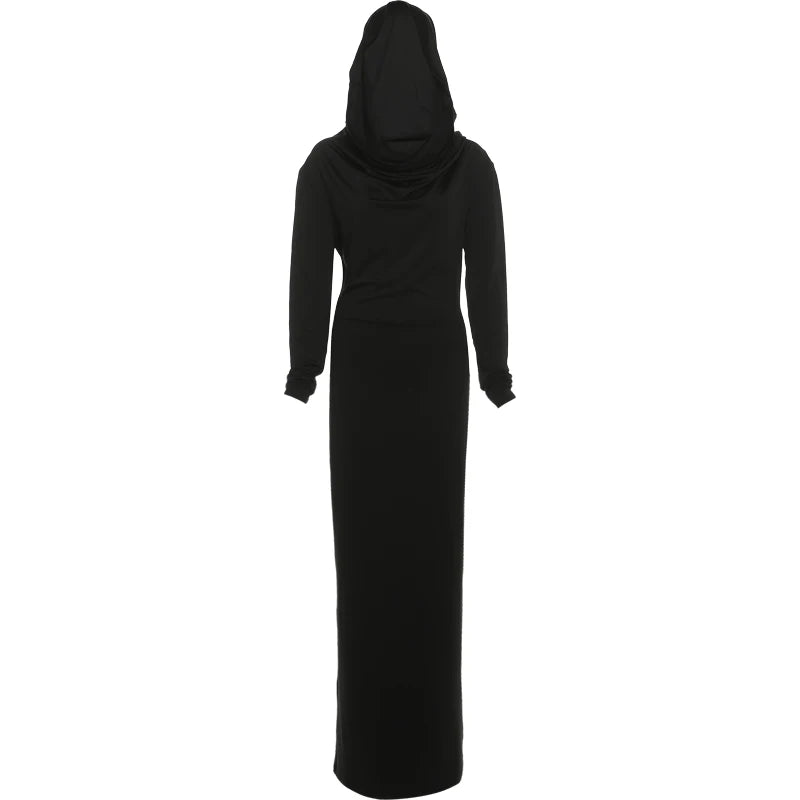 Sisterlinda Casual Hooded Long Dresses Woman Autumn Trend Swing Collar Full Sleeve Skinny High Stretch Solid Elegant Vestidos