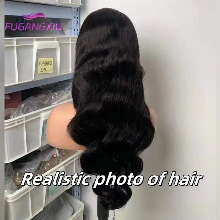 FUGANGXIU-12A Body Wave Human Hair Wig With Bang Full Machine Made Glueless Wear And Go Brazilian Virgin Hair Natural Color