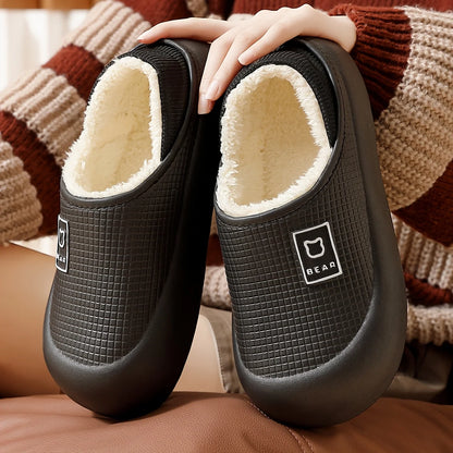 Women's Slippers Winter 2025 New Style Heeled Indoor Home Thick Sole Non-Slip Fleece Lined Warm Slippers for Women