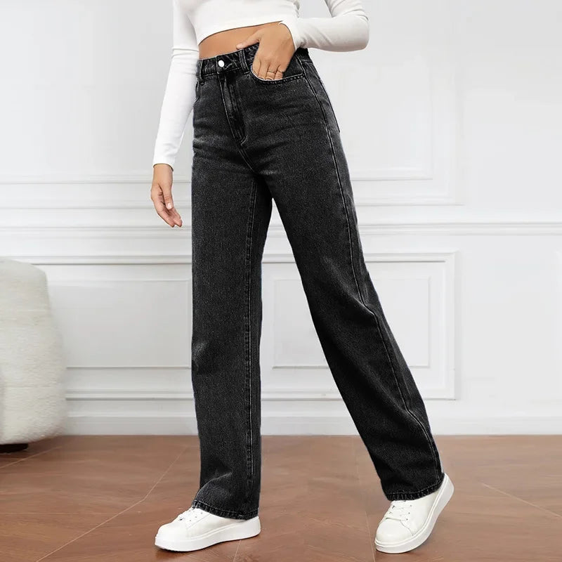 High Waist Straight Leg Jeans for Women New Style Cross-Border High Waist Slim Fit Long Jeans Trendy Women's Denim Pants