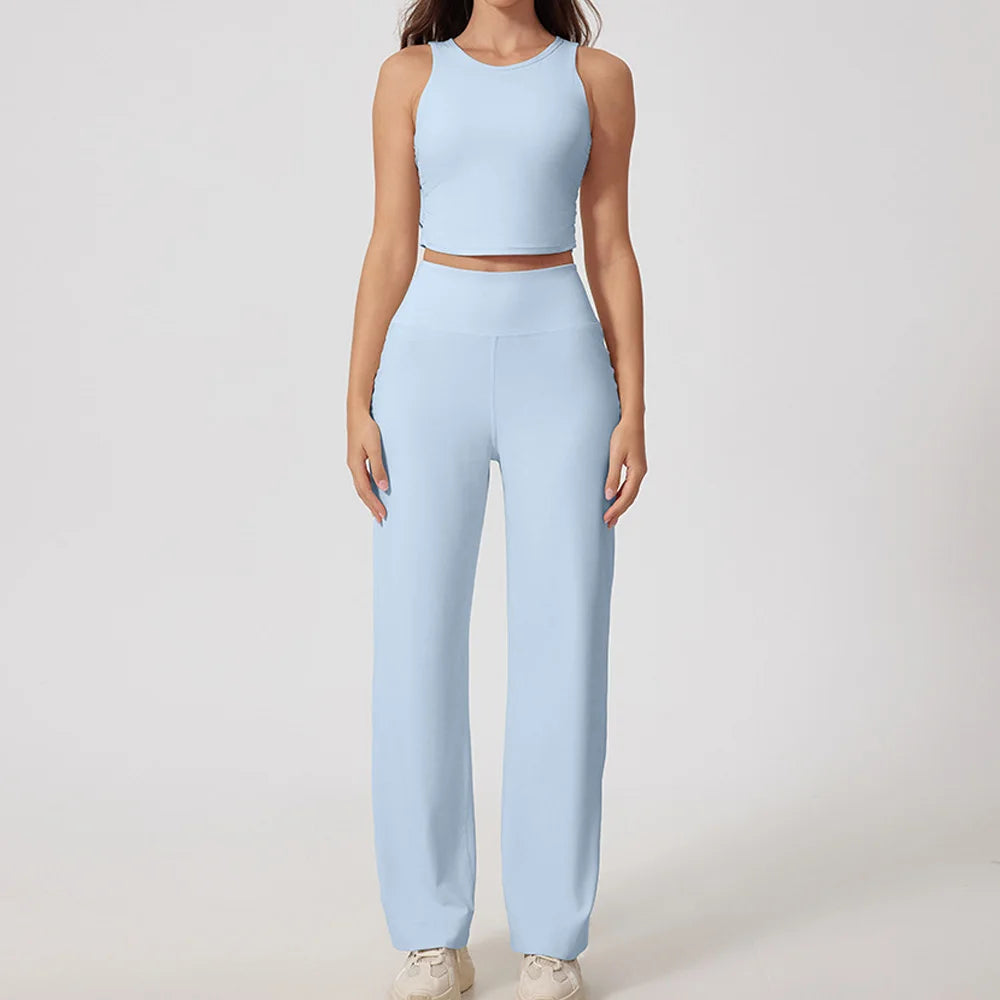 New Women Sportswear Yoga Set Sport Suit Gym Workout Clothes Gym Vest Crop Top High Waist Straight leg Pants Fitness Sports Wear