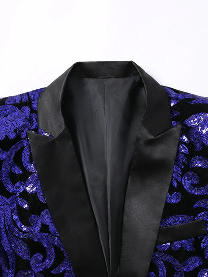 Shiny Sequin Embellished Single Button Stage Performance Outerwear in Blue Gold Green Purple Options for Men's Red Suit Jacket