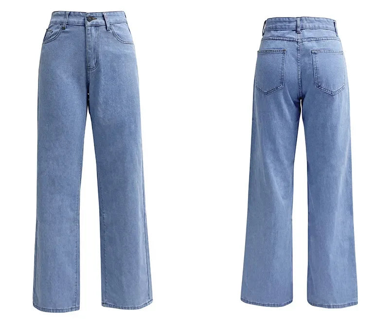 High Waist Straight Leg Jeans for Women New Style Cross-Border High Waist Slim Fit Long Jeans Trendy Women's Denim Pants