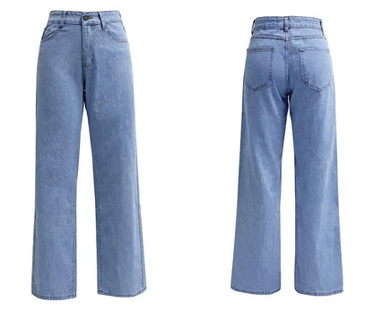 High Waist Straight Leg Jeans for Women New Style Cross-Border High Waist Slim Fit Long Jeans Trendy Women's Denim Pants