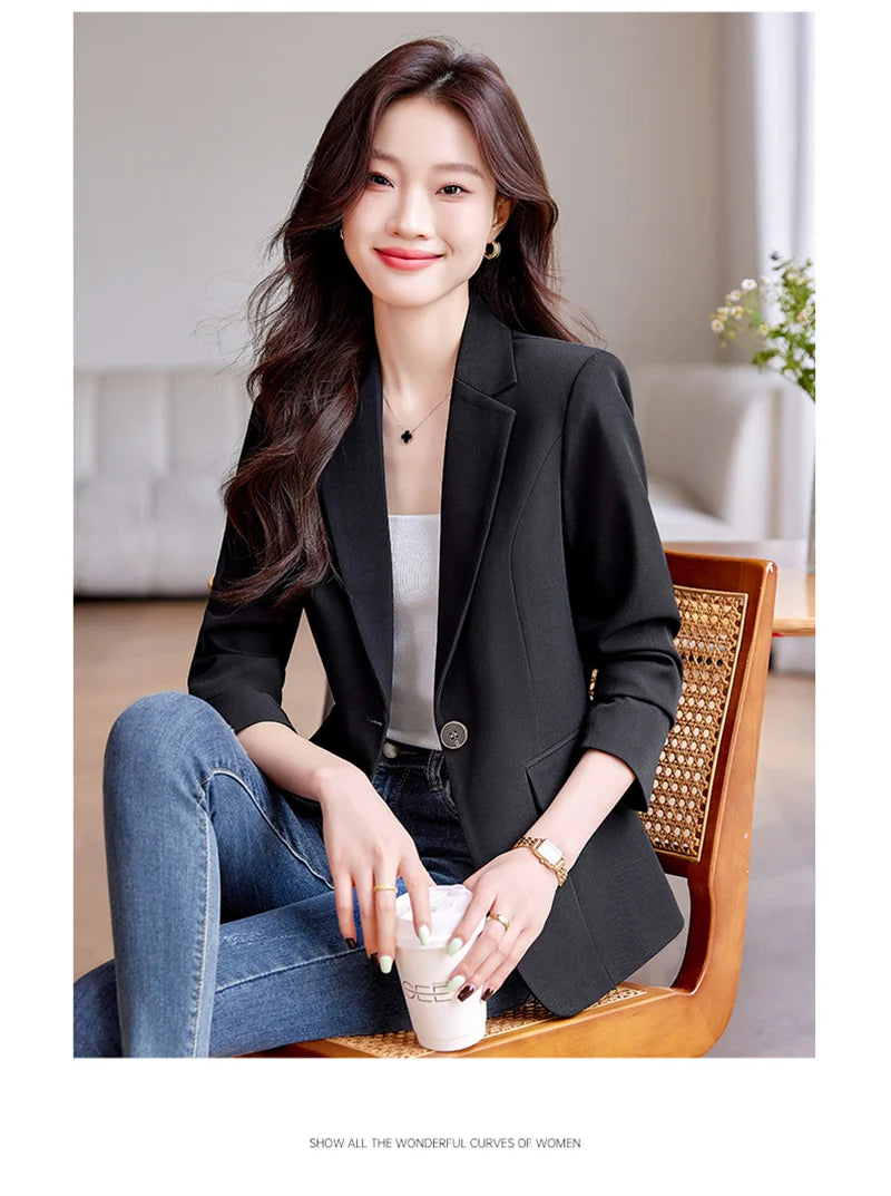 Women Blazer Casual Single Button Long Sleeve Red Black White Slim Suit Ladies Office Coat Fashion New Winter Autumn Jacket 2025 & 2026