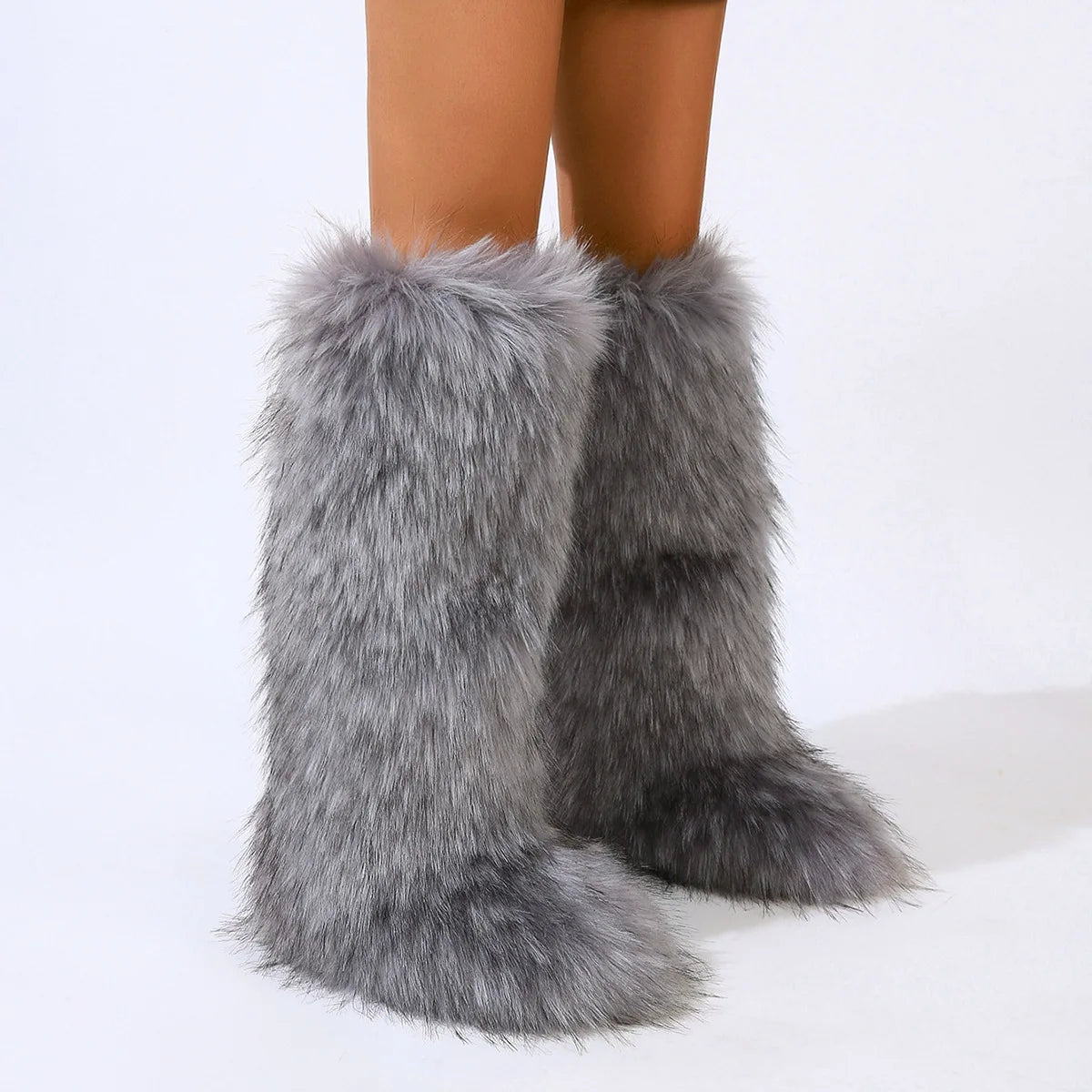 Winter Women Snow Boots Faux Fur Long Boots Warm Plush Platform Knee-high Boot Outdoor Furry Cute Over-the-knee Boots Girls Y2K
